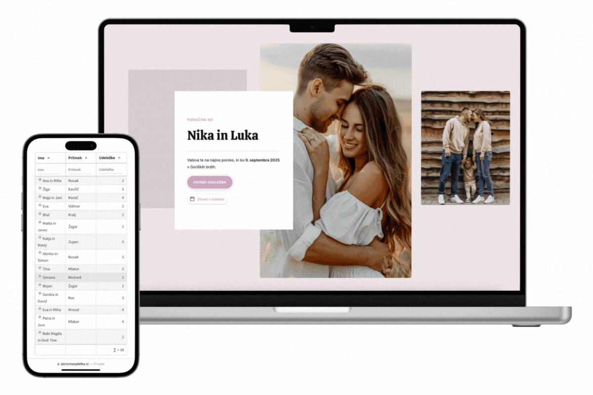 Poročna spletna stran - prijava svatov